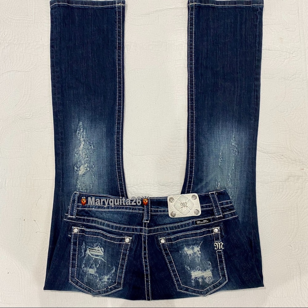MissMe” signature Slim Boot Distressed Jeans Size 32